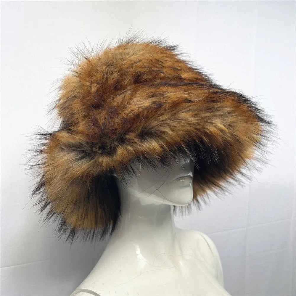 Faux Raccoon Fur Bucket Hat