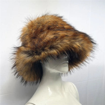 Faux Raccoon Fur Bucket Hat